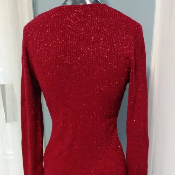 Cardigan, Red with Metallic Threads - Picture 4 of 9